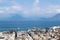 Panoramic view of the city of Patras in Greece with the rocks of Gulf of Corinth on the background