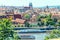 Panoramic view city and river Vltava in Prague, Czech Republic