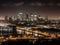 A panoramic view of a city skyline at night created with Generative AI