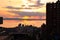 Panoramic view of the city of Vladivostok against the sunset