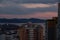 Panoramic view of the city of Vladivostok against the sunset
