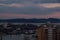 Panoramic view of the city of Vladivostok against the sunset