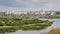 Panoramic view of the city of Yuzhnoukrainsk located on the granite rocky bank of the Southern Bug River. Ukraine.