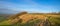 Panoramic view of the Coaley Peak viewpoint and picnic area with views of the Severn Valley and the Forest of Dean, Glouc