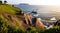 Panoramic view of the coast shore cliff called `costa verde` from the Miraflores Pier in Lima, Peru