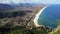 Panoramic view of the coastal city of Marica, Rio de Janeiro, Brazil, facing the Atlantic Ocean. Brazilian coast and sea. from the