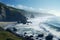 Panoramic view of a coastal cliff meeting the. Generative ai