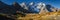 Panoramic view on Col du Lautaret in the Ecrins National Park with glaciers in autumn. Hautes-Alpes, E