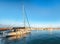 Panoramic view of colorful boats and yachts in harbor of Split