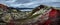 Panoramic view of colorful rhyolite volcanic mountains Landmannalaugar and Frostastadavatn Highland lake as pure wilderness in