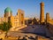 Panoramic view of the complex Poi Kolon - mosque Kolon and minaret Bukhara, Uzbekistan