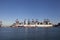 Panoramic view of the container ships, unloading and loading in the terminal of Port of Rotterdam