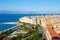 Panoramic view of Corfu cityscape seen from the New Fortress on Corfu island, Greece.