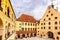 Panoramic view of courtyard of medieval Trausnitz castle, Landshut, Bavaria, Germany