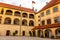 Panoramic view of courtyard of medieval Trausnitz castle, Landshut, Bavaria, Germany