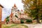 Panoramic view of courtyard of medieval Trausnitz castle, Landshut, Bavaria, Germany