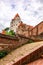 Panoramic view of courtyard of medieval Trausnitz castle, Landshut, Bavaria, Germany