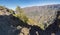 Panoramic view on crater Caldera de Taburiente from viepoint at top of Pico Bejenado mountain on the island La Palma