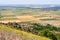 Panoramic view of crop fields in Greci village, near Macin mountains, in Dobrogea, Romania