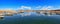 Panoramic view of Crowley lake Marina in Sierra Nevada Mountains