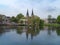 Panoramic view of Delft with east gate and typical bridge