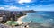 Panoramic view of the densest parts of Honolulu, including Kakaako and Waikiki Beach