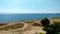 Panoramic view of desolate coastline with stunning blue sea in Thessaloniki city, Greece