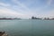 Panoramic view of the Detroit Windsor skyline with the Ambassador Bridge connecting the United States with Canada