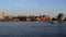 Panoramic view of Disney Springs , air balloon and taxi boats sailing on sunset background