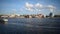 Panoramic view of Disney Springs, taxi boats and amphibious car at Lake Buena Vista area