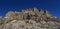 Panoramic View of dolomite moutain rock formation / Pordoi mountain road pass / sella / South Tyrol