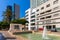 Panoramic view of downtown Lev HaIr district with Founders Monument and Fountain at Sderot Rothschild and Nahalat Binyamin