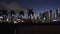 Panoramic view of Downtown Miami and MacArthur causeway at night. Southern Florida