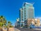 Panoramic view of downtown Tel Aviv at Mediterranean coast Neve Tzedek residential and resort district at Retsif Herbert Samuel