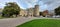 Panoramic view of the driveway of the Walworth castle hotel in Durham with cars parked in front