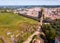 Panoramic view from drone of the castle Montemor o Novo. The Alcaides palace ruins. Evora district. Alentejo,