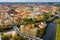 Panoramic view from the drone on the city Plzen.