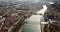 Panoramic view from drone of cityscape of Lyon in autumn day, France