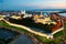 Panoramic view from drone of evening Kazan Kremlin of Kazan city. Russia