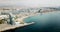 Panoramic view from drone of famous Barceloneta beach with hotel W Barcelona
