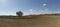 panoramic view of dry, dusty, drought stricken barren farmland