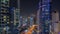 Panoramic view of the Dubai Marina and JBR area aerial night timelapse