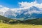 Panoramic view of Eiger, Schreckhorn and the valley