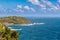 Panoramic view from the El Faro viewpoint on the landscape around Isla Grande near Portobelo, Panama