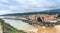 Panoramic view of El Sablon beach in Llanes, Asturias in Spain