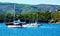 Panoramic view of Elba island, sea and boats