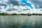 Panoramic view of Epcot lake and Germany, Italy , The American Adventure and China Pavilions at Walt Disney World.