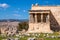 Panoramic view of Erechtheion or Erechtheum - temple of Athena and Poseidon - within ancient Athenian Acropolis complex atop