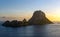 Panoramic view of Es Vedra and Es Vendrell islands at sunset