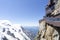 A panoramic view of European Alps on a sunny day. Mount Blanc as a highest mountain in Europe covered with snow and glacier